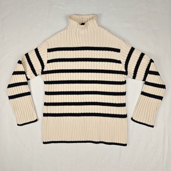 Zara Women’s Striped Mock Neck Rib Knit Sweater Size S Minimalist Preppy - Picture 2 of 7